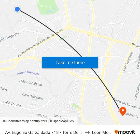 Av. Eugenio Garza Sada 718 - Torre De Cumbres to León Mexico map