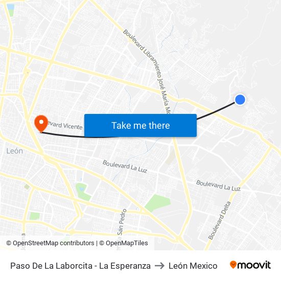 Paso De La Laborcita - La Esperanza to León Mexico map