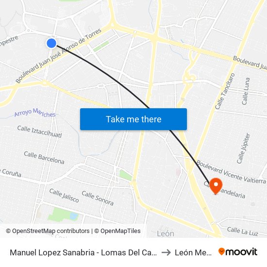 Manuel Lopez Sanabria  -  Lomas Del Campestre to León Mexico map