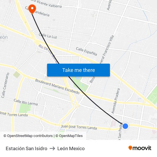 Estación San Isidro to León Mexico map