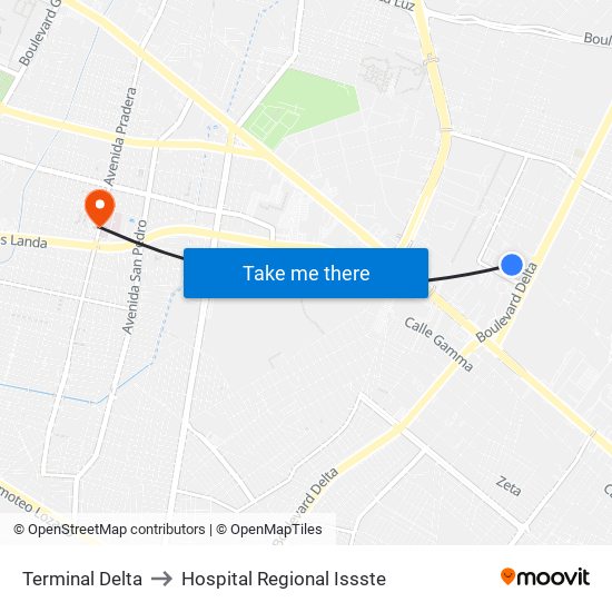 Terminal Delta to Hospital Regional Issste map