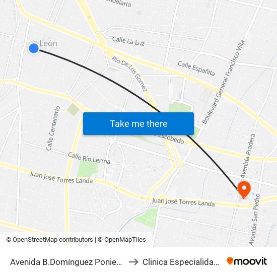 Avenida B.Domínguez Poniente A -  Centro to Clinica Especialidades Issste map