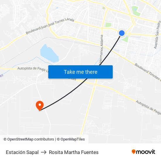 Estación Sapal to Rosita Martha Fuentes map