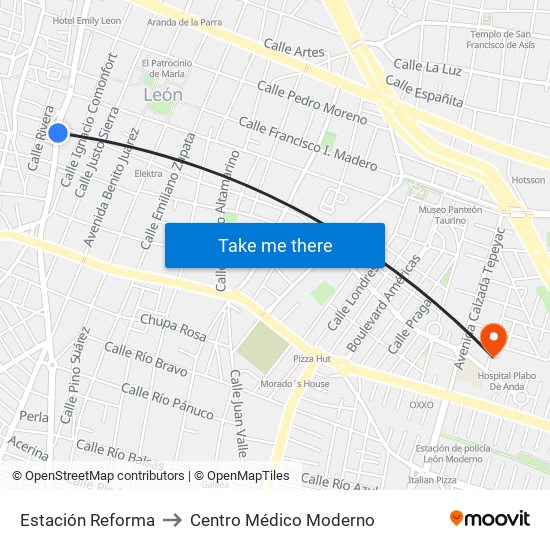 Estación Reforma to Centro Médico Moderno map