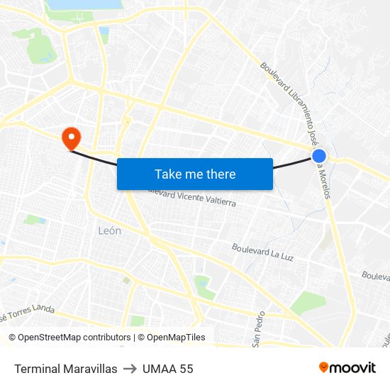 Terminal Maravillas to UMAA 55 map