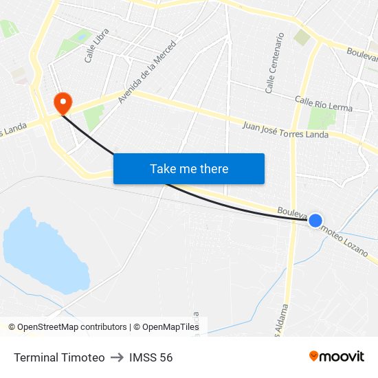 Terminal Timoteo to IMSS 56 map