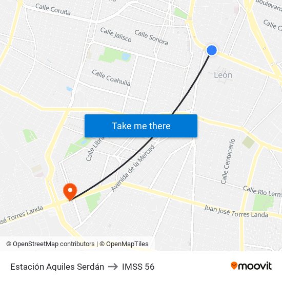 Estación Aquiles Serdán to IMSS 56 map