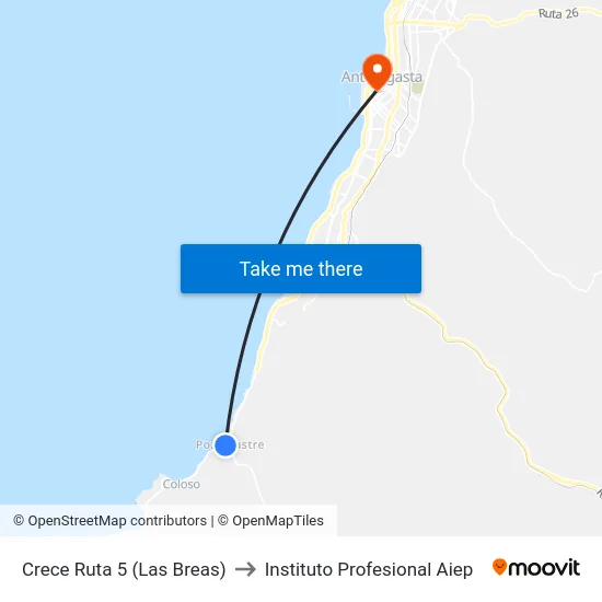 Crece Ruta 5 (Las Breas) to Instituto Profesional Aiep map