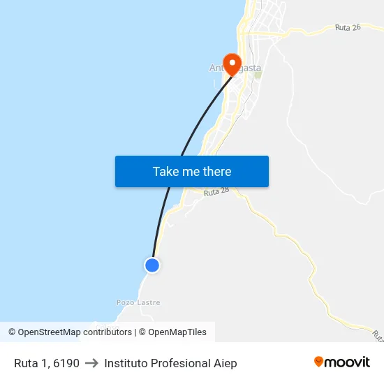 Ruta 1, 6190 to Instituto Profesional Aiep map
