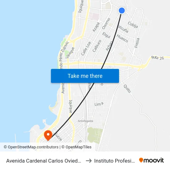 Avenida Cardenal Carlos Oviedo Cavada, 6298 to Instituto Profesional Aiep map