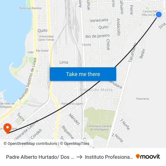 Padre Alberto Hurtado/ Dos Oriente to Instituto Profesional Aiep map