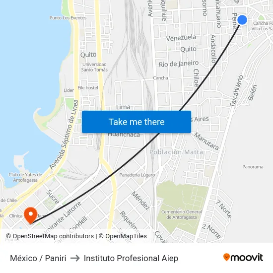 México / Paniri to Instituto Profesional Aiep map