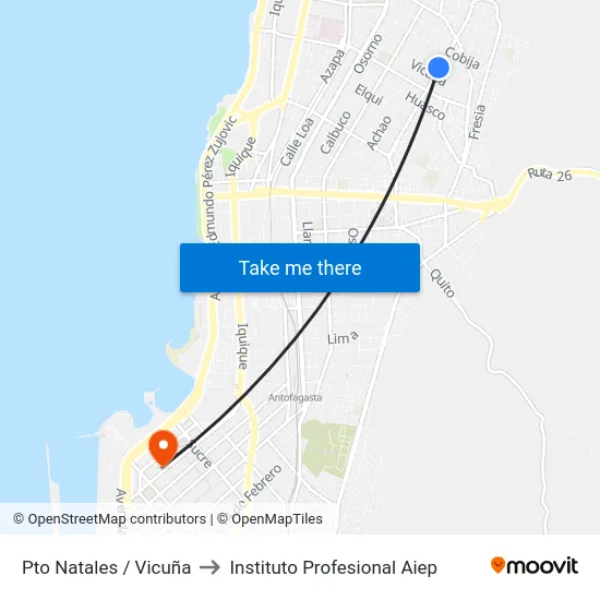 Pto Natales / Vicuña to Instituto Profesional Aiep map