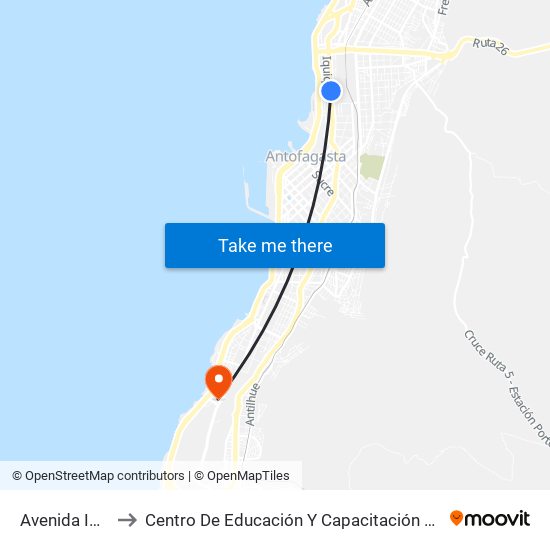 Avenida Iquique, 3994 to Centro De Educación Y Capacitación De La Universidad Católica Del Norte map