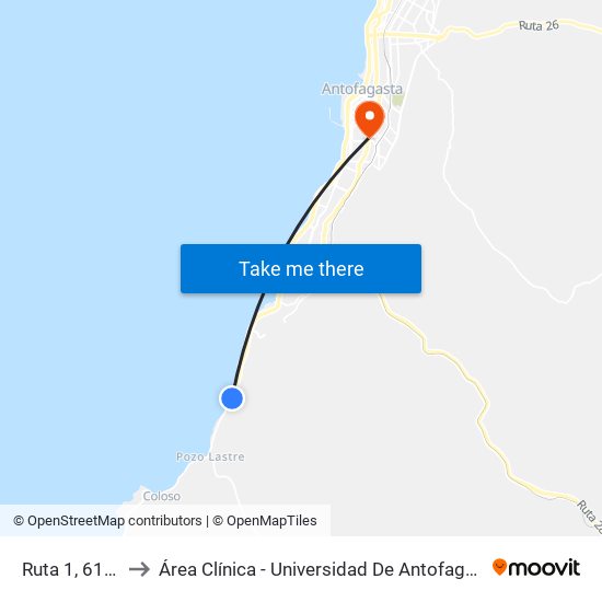 Ruta 1, 6190 to Área Clínica - Universidad De Antofagasta map