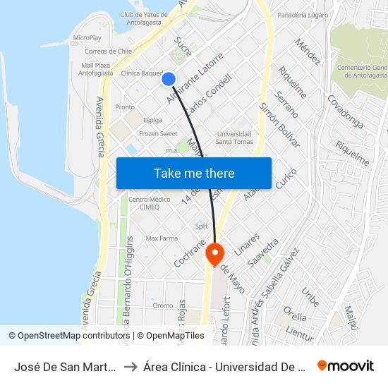 José De San Martín, 2514 to Área Clínica - Universidad De Antofagasta map