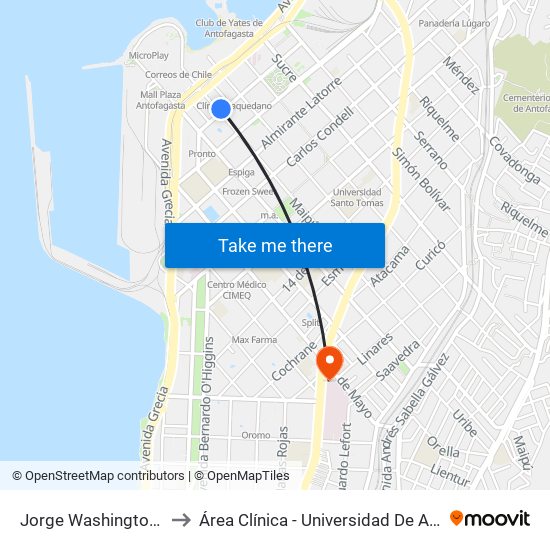 Jorge Washington, 2411 to Área Clínica - Universidad De Antofagasta map