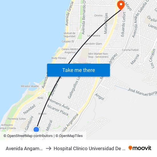 Avenida Angamos, 250 to Hospital Clínico Universidad De Antofagasta map