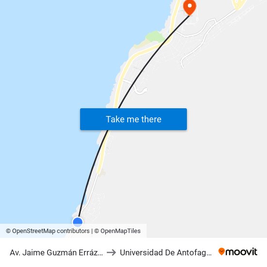 Av. Jaime Guzmán Errázuriz to Universidad De Antofagasta map