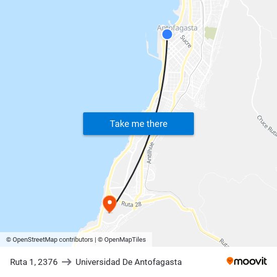 Ruta 1, 2376 to Universidad De Antofagasta map