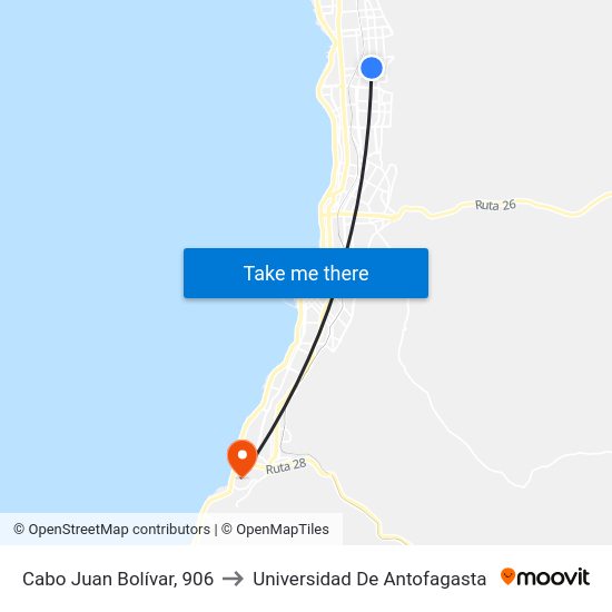 Cabo Juan Bolívar, 906 to Universidad De Antofagasta map