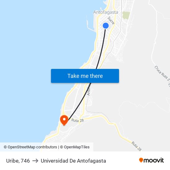 Uribe, 746 to Universidad De Antofagasta map