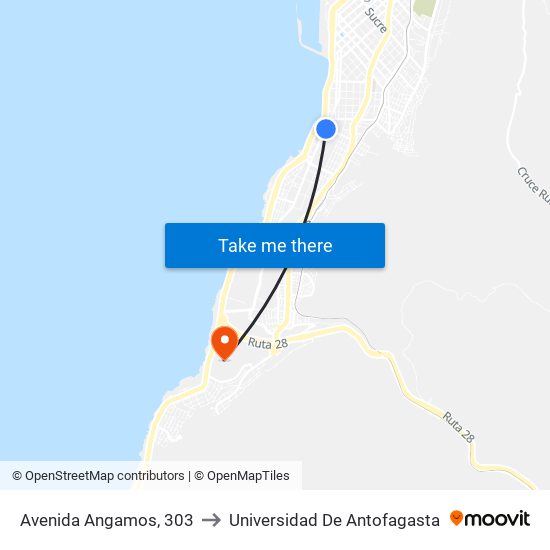 Avenida Angamos, 303 to Universidad De Antofagasta map