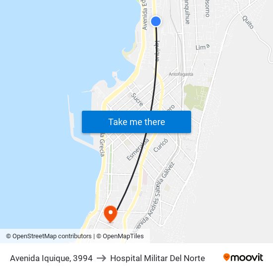 Avenida Iquique, 3994 to Hospital Militar Del Norte map