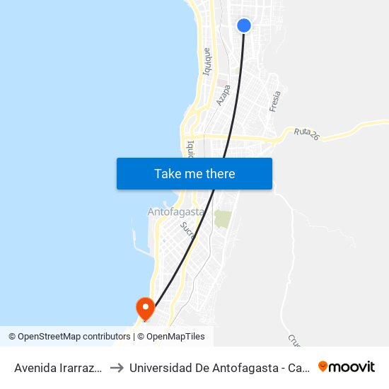 Avenida Irarrazaval, 640 to Universidad De Antofagasta - Campus Angamos map