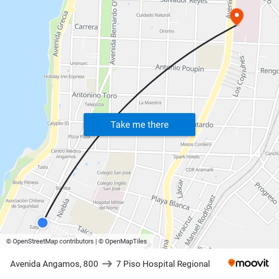 Avenida Angamos, 800 to 7 Piso Hospital Regional map