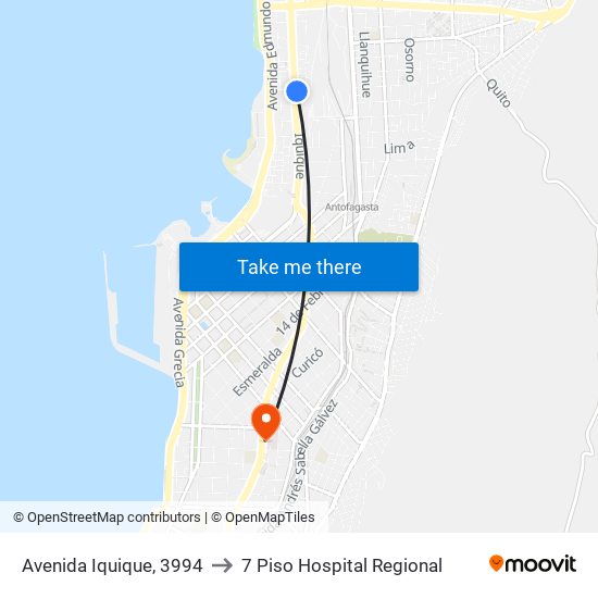 Avenida Iquique, 3994 to 7 Piso Hospital Regional map