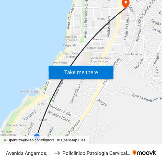 Avenida Angamos, 250 to Policlinico Patologia Cervical HRA map