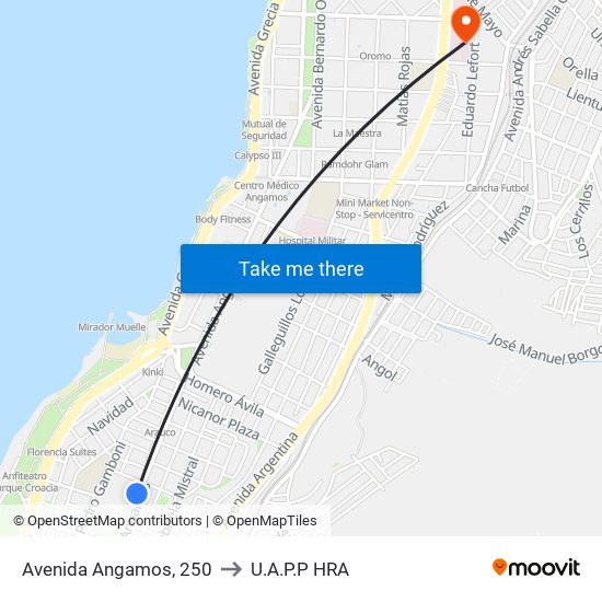 Avenida Angamos, 250 to U.A.P.P HRA map