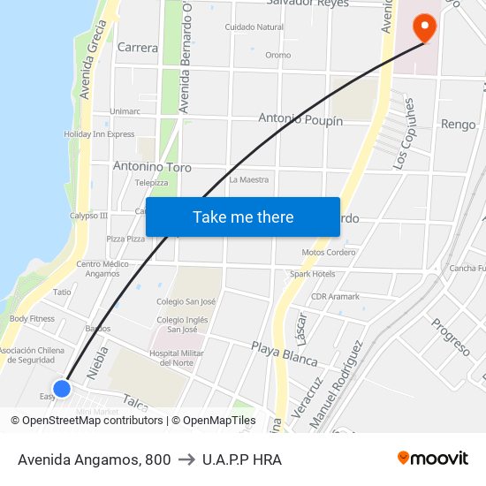 Avenida Angamos, 800 to U.A.P.P HRA map