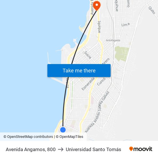 Avenida Angamos, 800 to Universidad Santo Tomás map