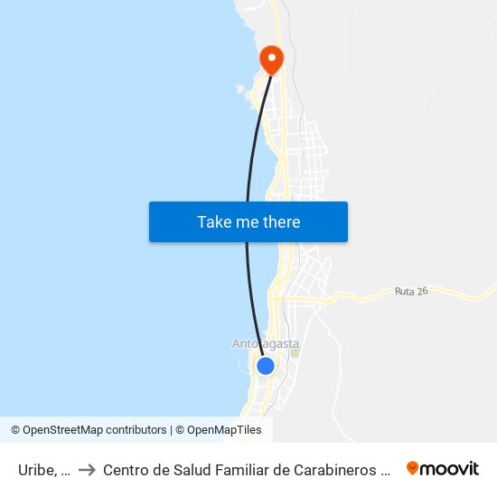 Uribe, 746 to Centro de Salud Familiar de Carabineros de Antofagasta map