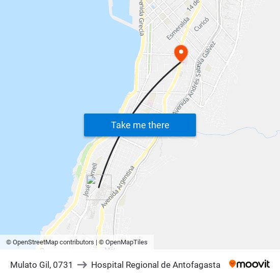 Mulato Gil, 0731 to Hospital Regional de Antofagasta map