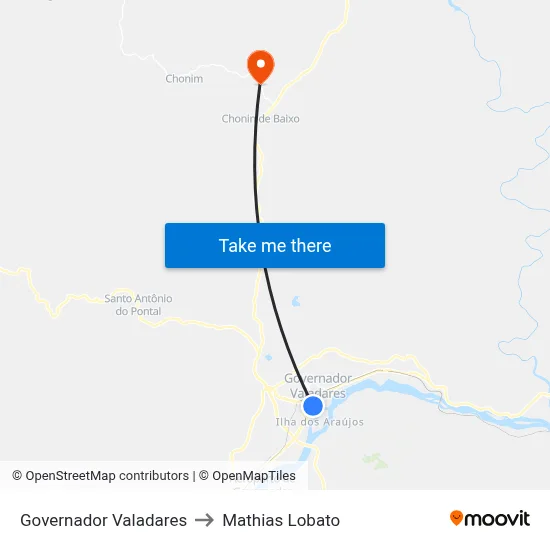 Governador Valadares to Mathias Lobato map