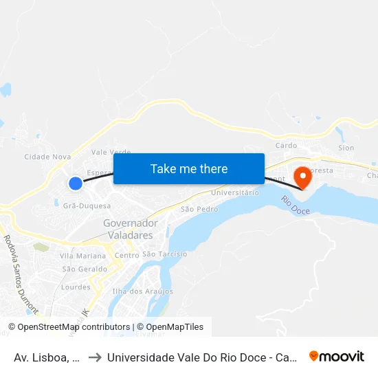 Av. Lisboa, 746 to Universidade Vale Do Rio Doce - Campus II map