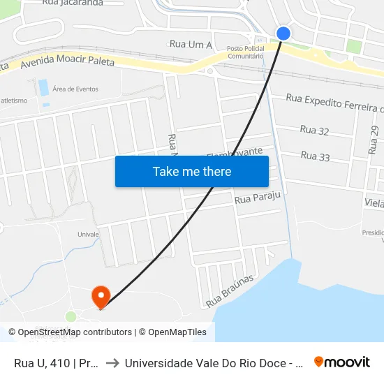 Rua U, 410 | Prédios to Universidade Vale Do Rio Doce - Campus II map