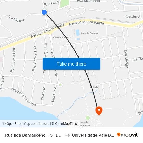 Rua Ilda Damasceno, 15 | Delicyus - Ponto Final Do Cardo to Universidade Vale Do Rio Doce - Campus II map