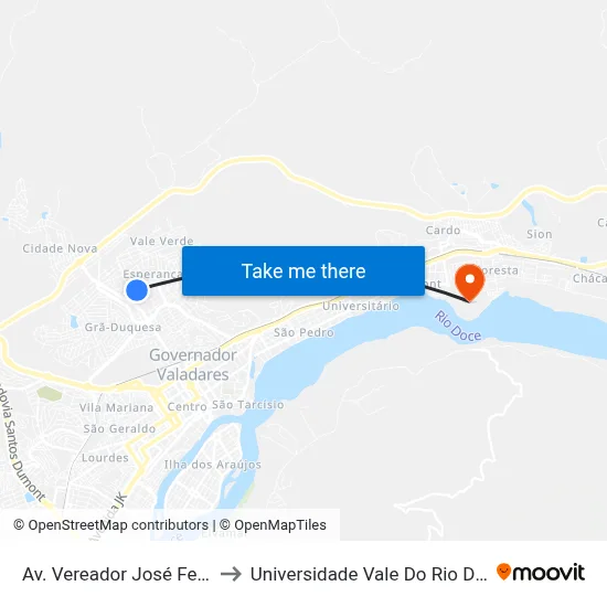 Av. Vereador José Fernandes, 695 to Universidade Vale Do Rio Doce - Campus II map