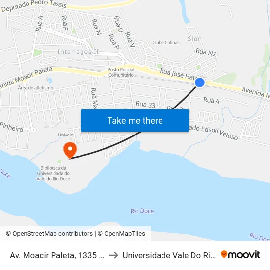 Av. Moacir Paleta, 1335 | Acesso À Santher to Universidade Vale Do Rio Doce - Campus II map