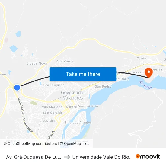 Av. Grã-Duquesa De Luxemburgo, 5980 to Universidade Vale Do Rio Doce - Campus II map