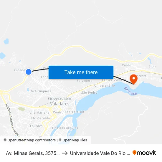 Av. Minas Gerais, 3575 | Posto Policial to Universidade Vale Do Rio Doce - Campus II map
