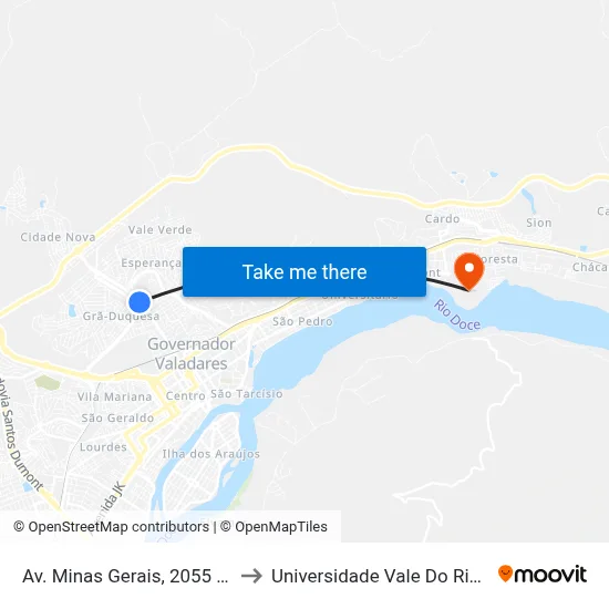 Av. Minas Gerais, 2055 | Pizzaria Mondial to Universidade Vale Do Rio Doce - Campus II map