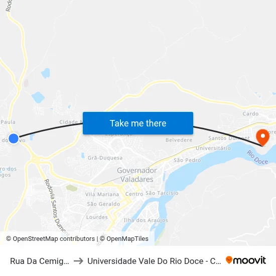 Rua Da Cemig, 580 to Universidade Vale Do Rio Doce - Campus II map