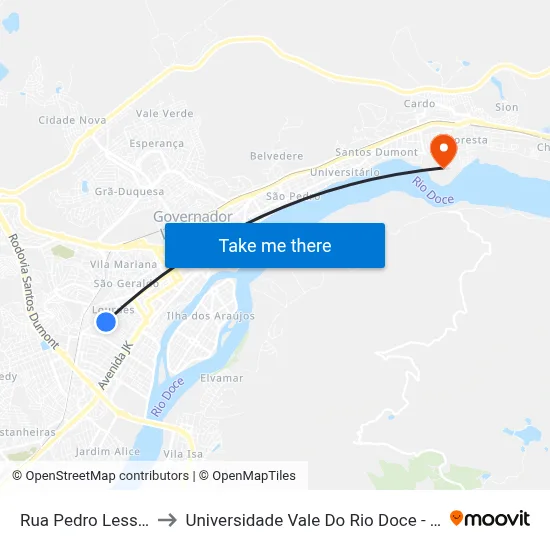 Rua Pedro Lessa, 854 to Universidade Vale Do Rio Doce - Campus II map