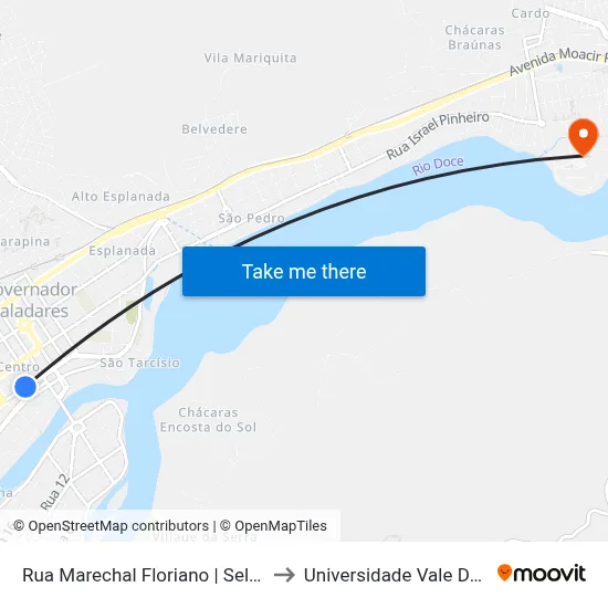 Rua Marechal Floriano | Seletiva - Governador Valadares to Universidade Vale Do Rio Doce - Campus II map