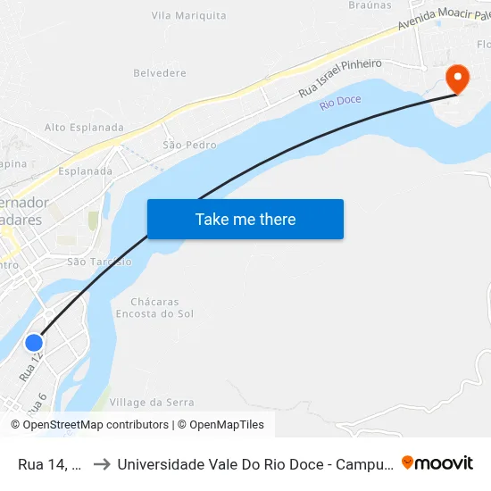 Rua 14, 82 to Universidade Vale Do Rio Doce - Campus II map